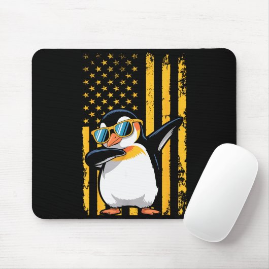 Graphic Penguin Retro American Flag Funny Penguin Mousepad (Mit Mouse)