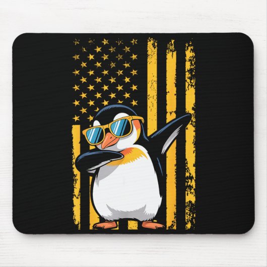 Graphic Penguin Retro American Flag Funny Penguin Mousepad (Vorne)
