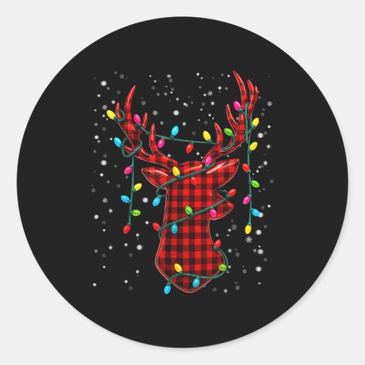 Graphic Plaid Rudolph Christmas Tree Light Xmas Me Runder Aufkleber (Vorderseite)