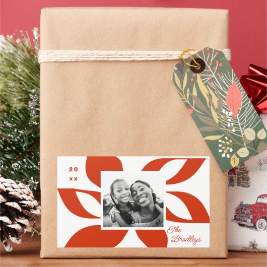 Graphic Poinsettia Holiday Foto Rechteckiger Aufkleber (Feiertag)