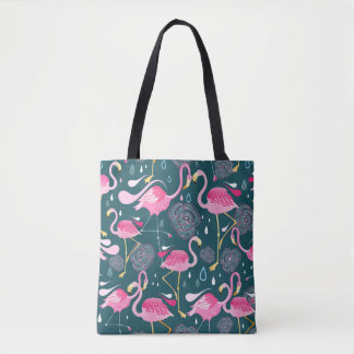 Graphic seamless pattern with bright flowers and f tasche