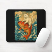 Graphic Tee Men Women Funny Cat Koi Japanese Art W Mousepad (Mit Mouse)