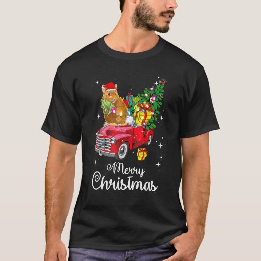Graphic Truck Santa Hamster Xmas Tree Pajama  Chri T-Shirt (Vorderseite)