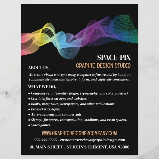 Graphic Wave Design, Grafikdesigner Werbung Flyer (Vorne)