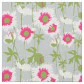 Graphic white ragged poppy art floral pattern stoff (Nahaufnahme)