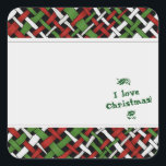 Graphic Woven Christmas Burlap Labels mit Text Quadratischer Aufkleber<br><div class="desc">Mit diesen Aufklebern behalte du deine Saisonprodukte! Wo ist die Lieblingsbaumdekoration von Papa und wo sind Mama's Weihnachtswagen-Fußbodenmatten? Grafisch diagonal gewebte farbige Fäden bilden ein lustiges und lebendiges Weihnachtsmuster in den traditionellen saisonalen Farben Rot, Grün und Weiß, bringt das richtige Ambiente in Ihren Lagerraum. Weiß gerahmt ist für das Schreiben...</div>