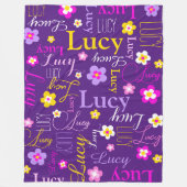 Graphische Blume Lucy Name lila rosa gelb Fleecedecke (Vorderseite)