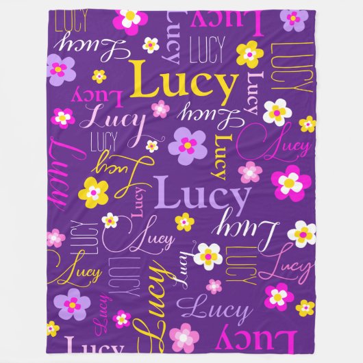 Graphische Blume Lucy Name lila rosa gelb Fleecedecke (Vorderseite)