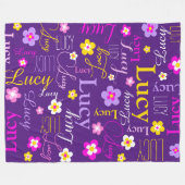 Graphische Blume Lucy Name lila rosa gelb Fleecedecke (Vorderseite (Horizontal))