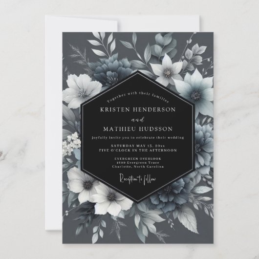Graphit-Ätherische-Blüten-Hochzeit Einladung (Vorderseite)