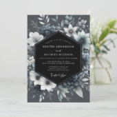 Graphit-Ätherische-Blüten-Hochzeit Einladung (Stehend Vorderseite)