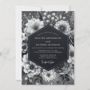 Graphit Düstere Blütenhochzeit Einladung