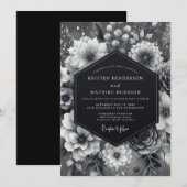 Graphit Düstere Blütenhochzeit Einladung (Vorne/Hinten)
