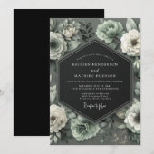 Graphit-Minz-Blütenhochzeit Einladung (Vorne/Hinten)
