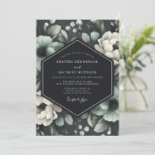 Graphit Viridian Flora Hochzeit Einladung (Stehend Vorderseite)
