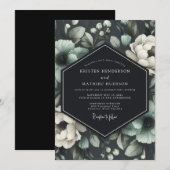 Graphit Viridian Flora Hochzeit Einladung (Vorne/Hinten)