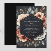 Graphite Coral Somber Flora Wedding Einladung (Vorne/Hinten)