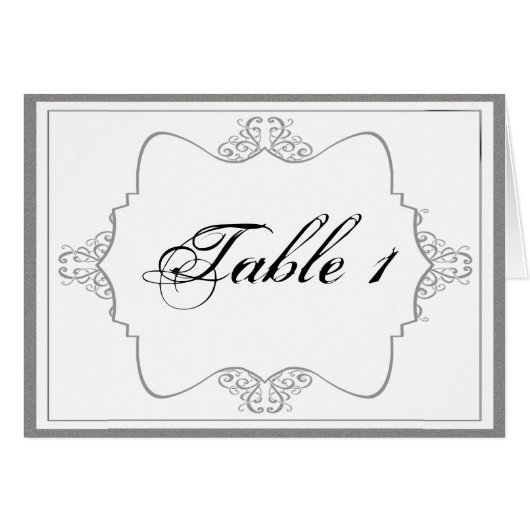 Graphite Gray Filigree Posh Wedding Tischnummer (Vorderseite (Horizontal))