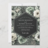 Graphite Mint Bloom Wedding Einladung (Vorderseite)
