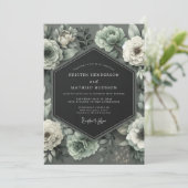Graphite Mint Bloom Wedding Einladung (Stehend Vorderseite)