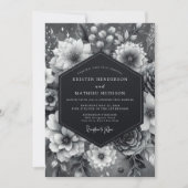 Graphite Somber Bloom Wedding Einladung (Vorderseite)