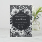 Graphite Somber Bloom Wedding Einladung (Stehend Vorderseite)