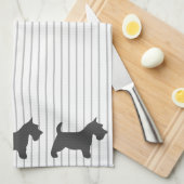 Graphite Terrier auf grauen Streifen Geschirrtuch (Viertel Falte)