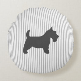 Graphite Terrier auf grauen Streifen Rundes Kissen