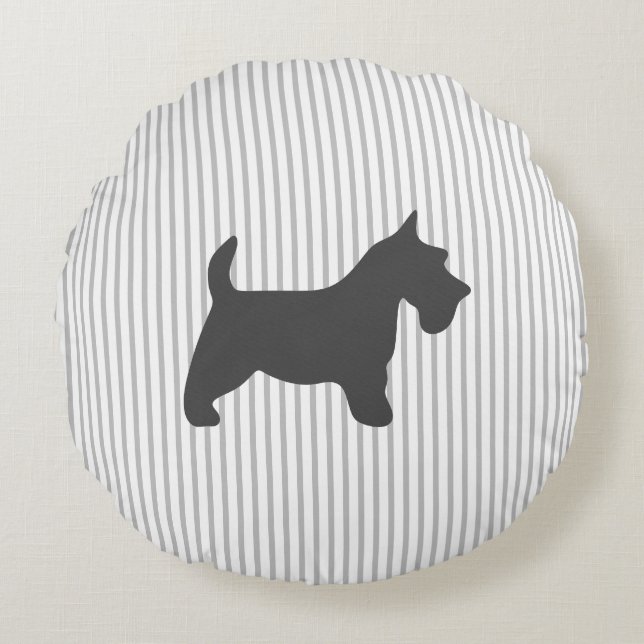 Graphite Terrier auf grauen Streifen Rundes Kissen (Vorderseite)
