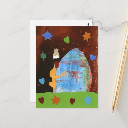 Grappige eend met design ei wens je vrolijk Pasen Postkarte (Vorderseite/Rückseite Beispiel)