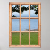 Gras, Blätter und Meerblick aus einem Fenster Poster (Vorne)