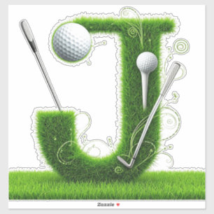 Gras-Buchstabe-Golf-Thema mit Bällen und Schlägern Aufkleber