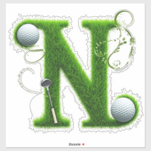 Gras-Buchstabe-Golf-Thema mit Bällen und Schlägern Aufkleber