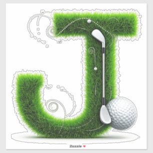 Gras-Buchstabe-Golf-Thema mit Bällen und Schlägern Aufkleber
