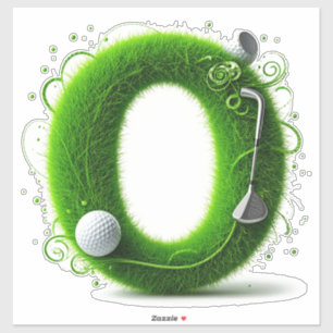 Gras-Buchstabe-Golf-Thema mit Bällen und Schlägern Aufkleber
