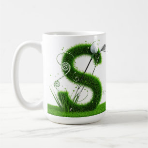 Gras-Buchstabe-Golf-Thema mit Bällen und Schlägern Kaffeetasse