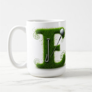 Gras-Buchstabe-Golf-Thema mit Bällen und Schlägern Kaffeetasse