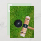 Gras, Croquet Mallet, Ball Postkarte (Vorne/Hinten)