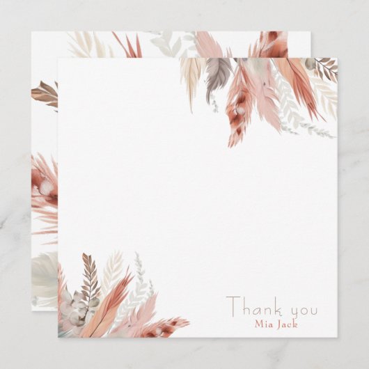 Gras-Dankkarten für Boho Pampas (Vorne/Hinten)