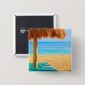 Gras-Hütte u. Nichtstuer auf Strand Button (Vorne & Hinten)