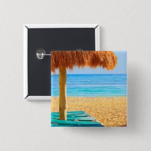 Gras-Hütte u. Nichtstuer auf Strand Button (Vorne & Hinten)