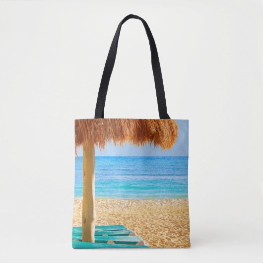 Gras-Hütte u. Nichtstuer auf Strand Tasche (Vorderseite)