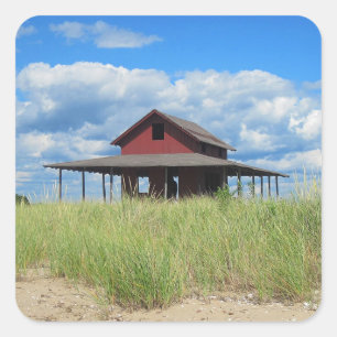 Gras-Insel-Strand-Aufkleber Quadratischer Aufkleber