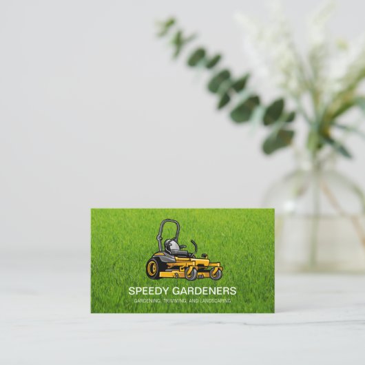 Gras | Landscaper Lawn Mower Icon Business Card Visitenkarte (Stehend Vorderseite)