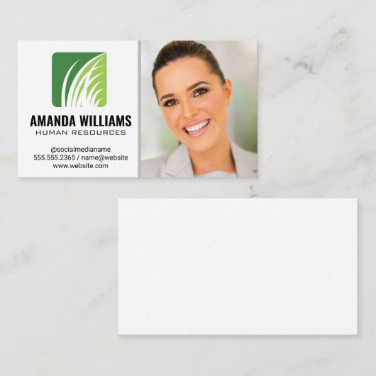 Gras-Logo | Geschäftsfrau lächelt Visitenkarte (Vorne/Hinten)