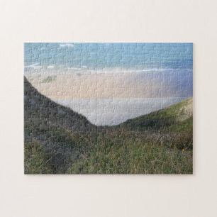 Grasartige Hügel des Meerblicks mit Fußwegen-Fot Puzzle