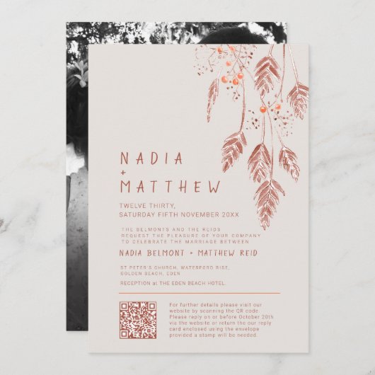 Grasbeeren als Terracotta-Foto Einladung (Vorne/Hinten)