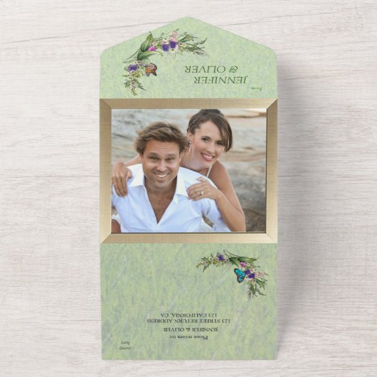 Gräser & Frühlingsblumen - alles in einer Hochzeit All In One Einladung (Außenbereich)