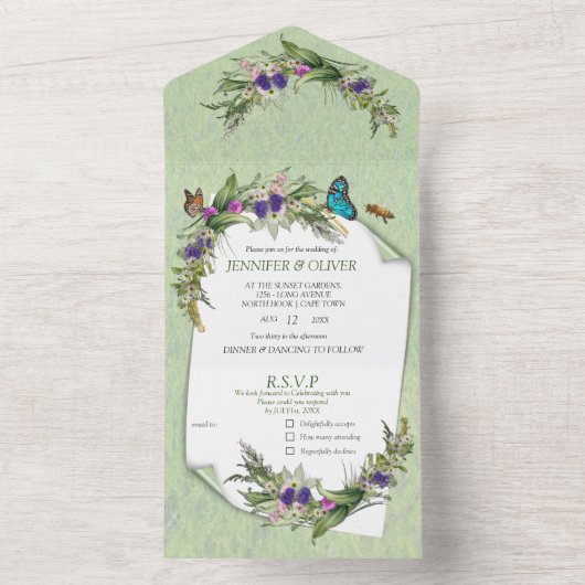 Gräser & Frühlingsblumen - alles in einer Hochzeit All In One Einladung (Innen Boden)