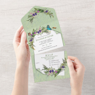 Gräser & Frühlingsblumen auf einer einzigen Hochze All In One Einladung